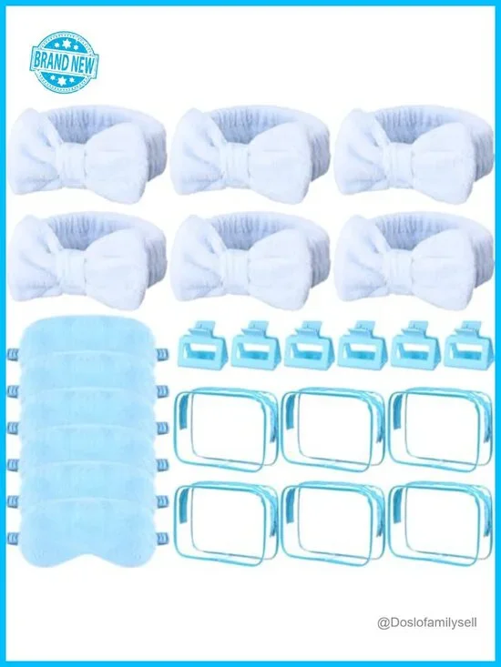 Spa Sleepover Party Favors Set with Plush Eye Mask, Headband, Hair Claw Clips &