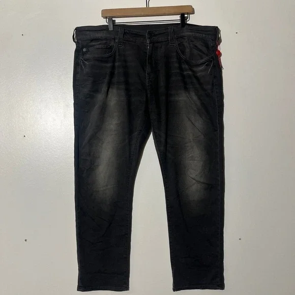 True Religion Rocco Relaxed Skinny Jeans Mens 36‎ Black Faded Wash Denim Pants