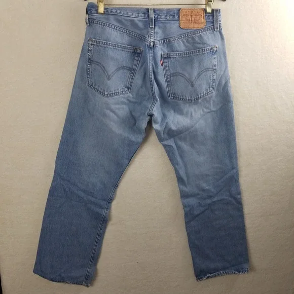 Levi Strauss 501 Jeans Mens Light Wash Button Fly Straight Leg Denim‎ Pants XX
