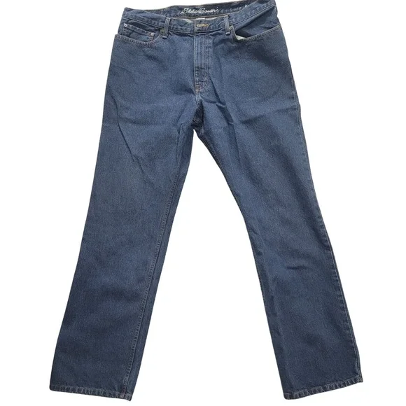 Eddie Bauer Mens Regular Fit Straight Leg Dark Wash Denim Jeans FLAW 36x34