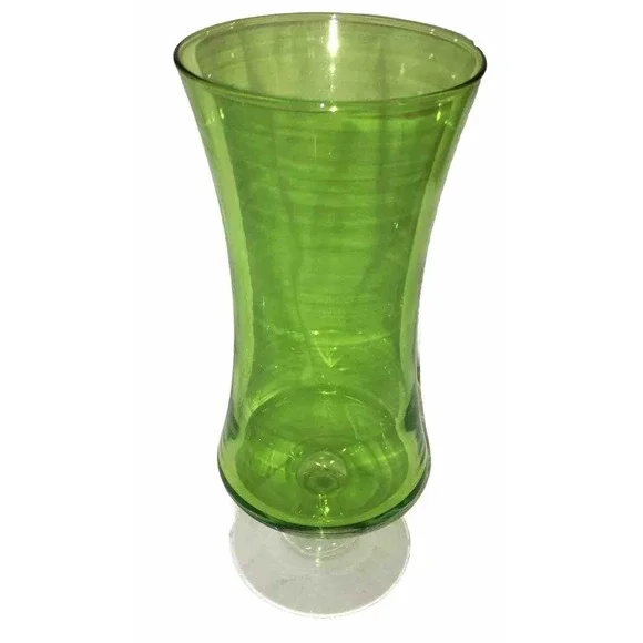 Vintage Green and Clear Glass Pedestal Vase