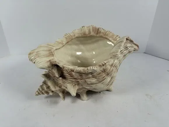 Vintage Atlantic Mold Ceramic Seashell Planter Shell Bowl Coastal Decor 12”