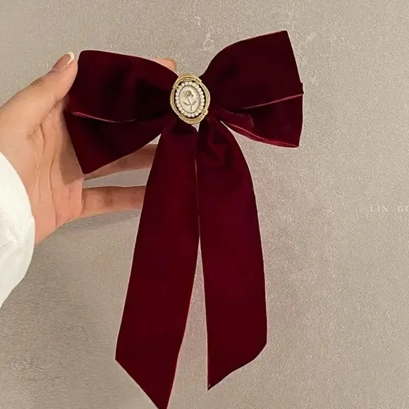 Red Oversized Rose Bow French Barrette Hair Clip