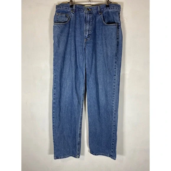 Arizona Relaxed 36x34 Medium Wash Jeans Straight Leg Distressed Hem Denim