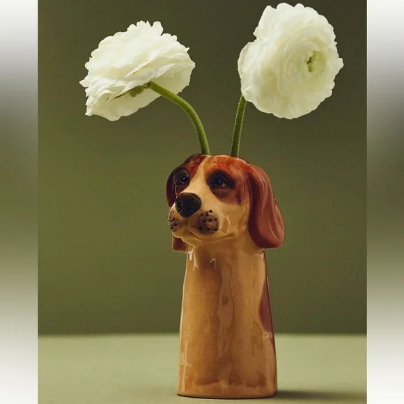 ANTHRO Stoneware Dog Vase - Bloodhound
