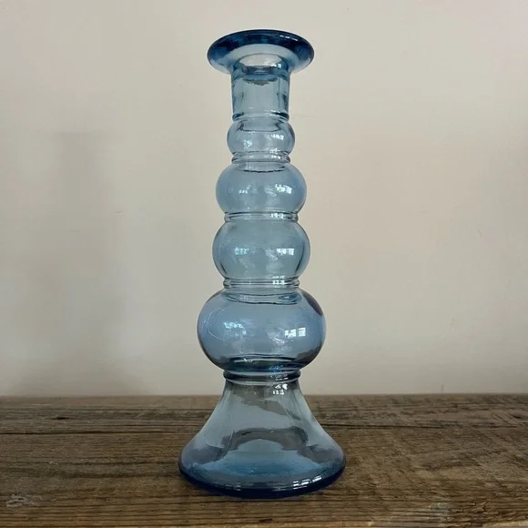 Elegant Blue Bubble Glass Candle Holder