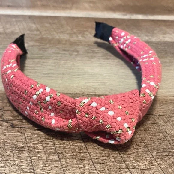 Coral Pink‎ Cotton Knotted Headband Sparkle Gold White Dots Women Accessory