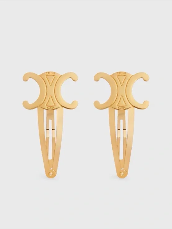 Celine Gold Triomphe Logo Hair Clips - Set of 2