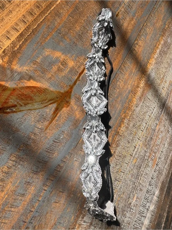 Rhinestone Crystal Embellished Stretch Headband - Clear & Black