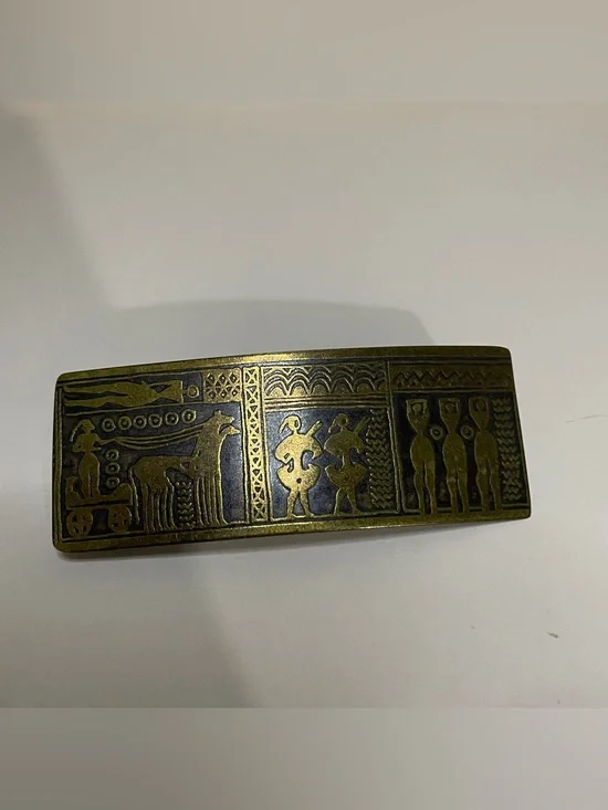 Brass hair barrette with Ancient Motif - Gold & Black