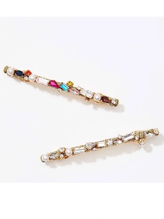 🍒3/$30 New Set of 2 Embellished Crystal & Pearl French Hair Clips / Barrettes