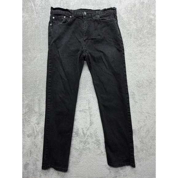 Levis 502 Jeans Mens Measured 37x30 Black Tapered Dark‎ Wash Denim Stretch
