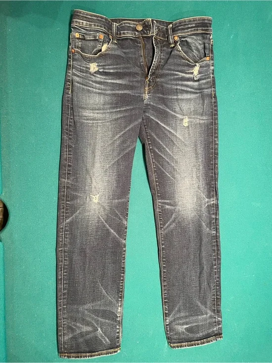 American Eagle Outfitters Slim Straight Distressed Dark Blue Jeans