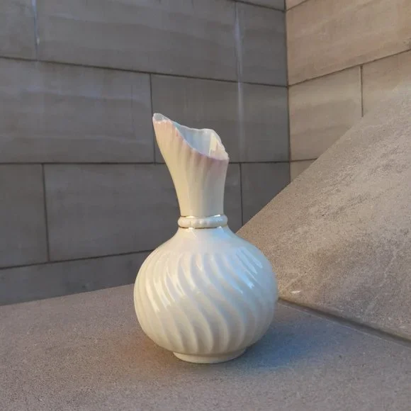 BELLEEK Pink Scroll Bud Vase 1980-1992 7th Gen Mark