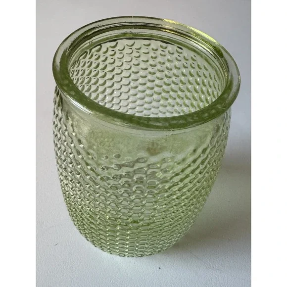 Vintage Glass Honeycomb Vase Green MCM 6 x 4