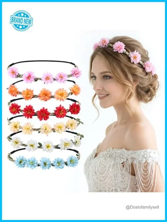 6 Pack Floral Headband Flower Crown for Women Wedding Party Boho Hair