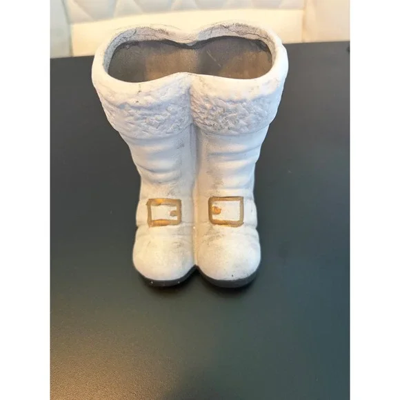 Mini Santa's Boots Ceramic Vase‎ White Gold Buckle Holiday Planter 7PT1735