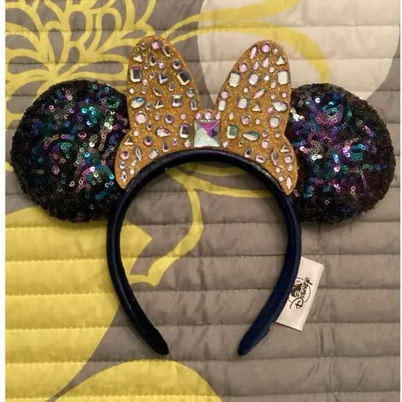 NWOT Walt Disney World 50th Anniversary Gold Jeweled Minnie Mouse Ears Headband