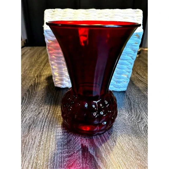 Vintage Anchor Hocking Royal Ruby Pineapple‎ Vase 1970s Red Glass