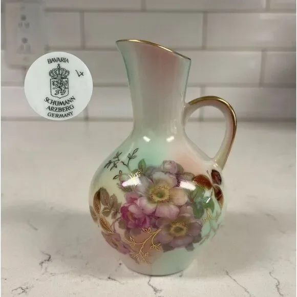 Vintage Schumann Arzberg Bavaria Germany Porcelain Hand Painted Pitcher 4 1/4”