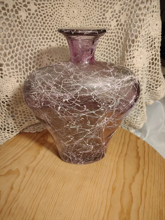 Handblown Purple Art Glass Vase with White Veining /Spain