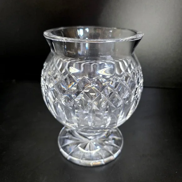 Vintage Cut Lead Crystal Pedestal Vase Compote Clear Diamond Pattern 7