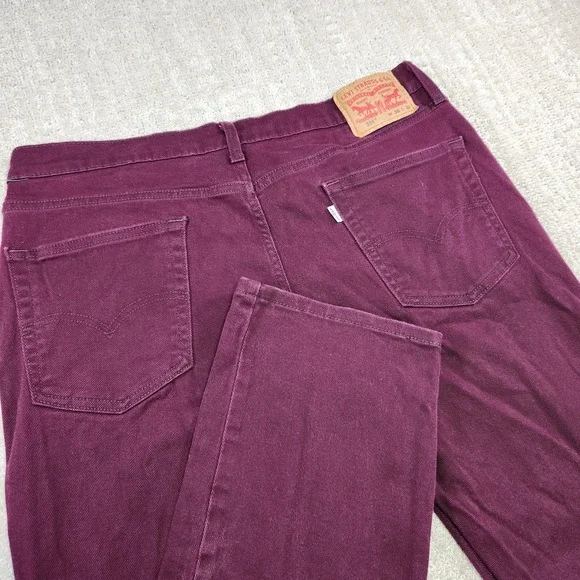 Levis 514 Jeans Men 36x32 Straight Leg Regular Fit Maroon Denim Stretch