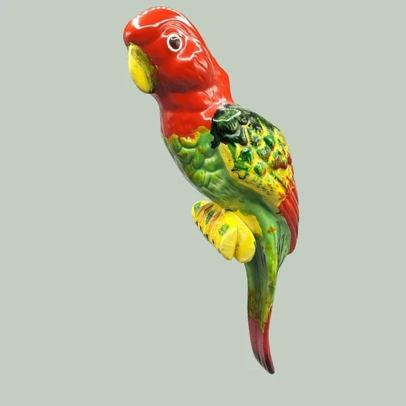 Vintage 1950s Parrot Wall Pocket Planter Decor Ceramic Hand Painted Multicolor