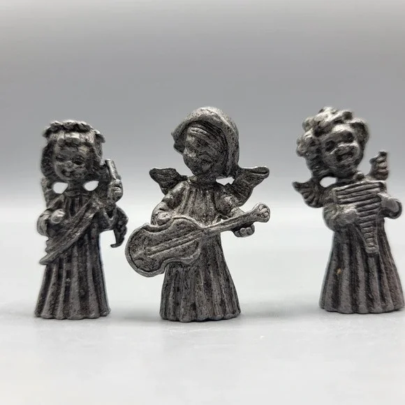 Vernon Pewter Angel Figurines Set of 3 Musical Instruments Silver tone 1.5 in