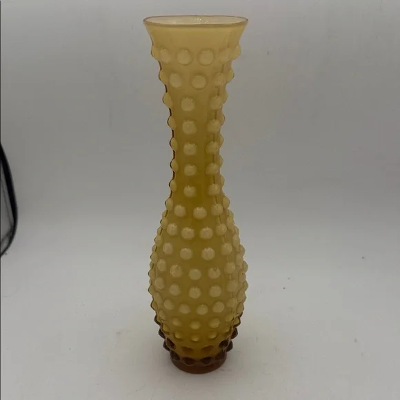 VTG Lefton hand blown hobnail amber/ yellow ombré 9” vase
