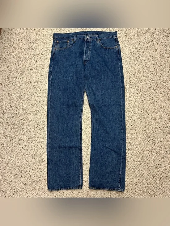 Levi’s Premium Mens 501 Button-Fly Straight Fit Blue Jeans 38x34 Big E