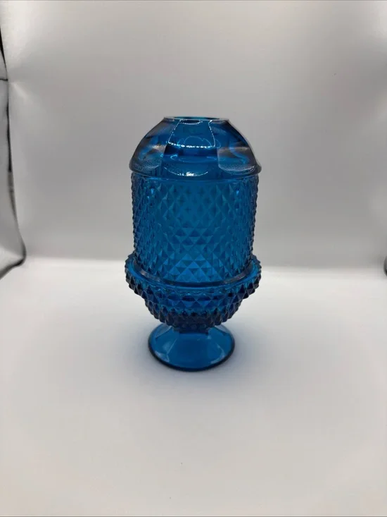 Vintage Viking Diamond Point Cobalt Blue Blunique Fairy Lamp (MINT)