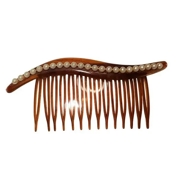 Vtg Side Swept Hair Comb Faux Pearl 4