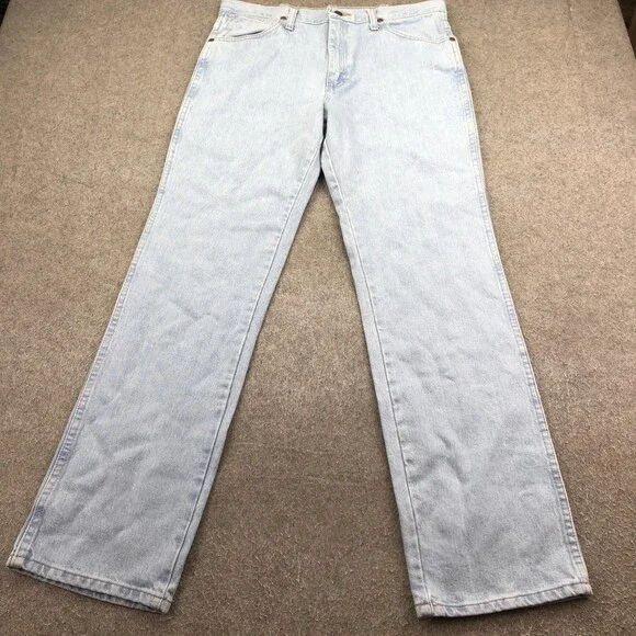 Wrangler Jeans Mens 34x32 Blue Light Wash Slim Straight Denim Cowboy Cut 936GBH