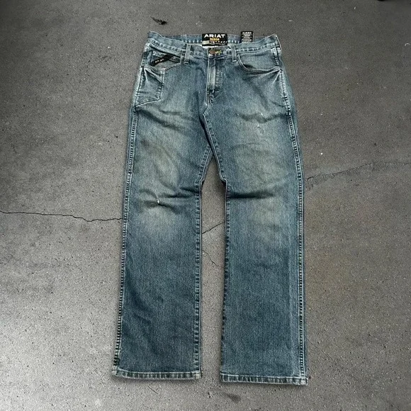 Men's Ariat rebar western workwear blue bootcut jeans Size 30x32
