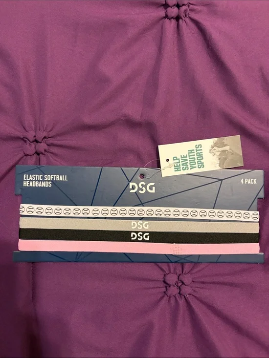 DSG Elastic Softball Headbands - Pink, Black, Gray, White (4-Pack)