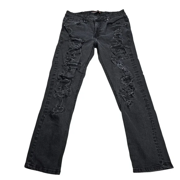 Copper Rivet Slim Straight Jeans‎ Mens 32x30 Black Distressed Ripped