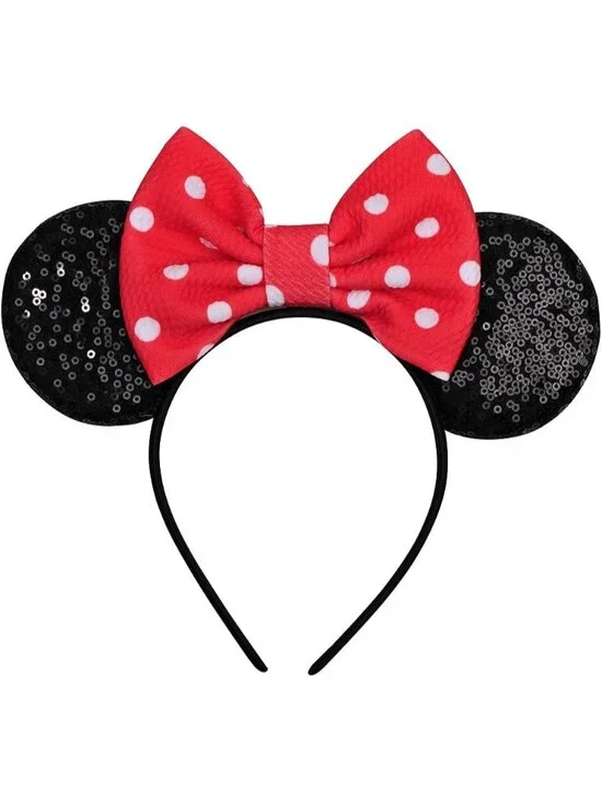 Women Pink Dots Sequin Handmade Mickey Mouse Headband 2 Pieces