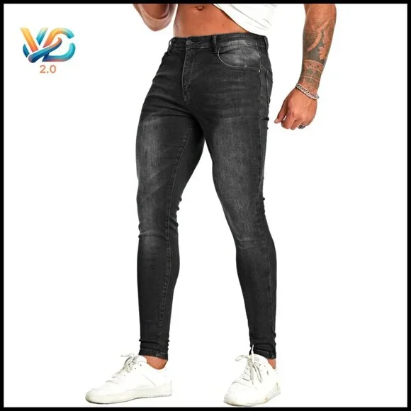 Super Skinny Stretch Tapered‎ Leg Ripped Distressed Jeans Slim Fit