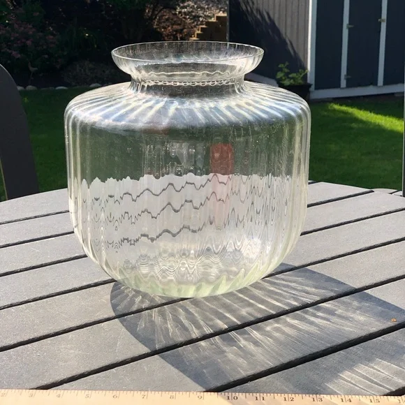 Vintage mid century Clear Ribbed Glass Decorative Vase - Clear
