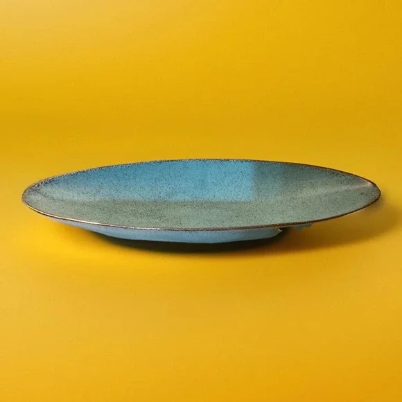 VTG USA Pottery Console Dish-Turquoise W/Gold Accent- 19