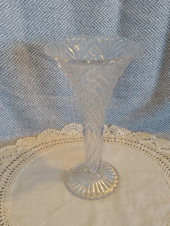 Clear Cut Glass Trumpet Vase - Elegant Home Accent