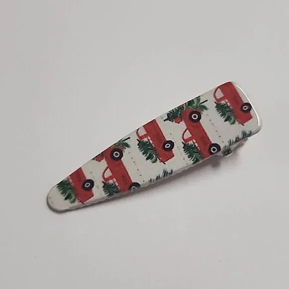Christmas Tree Pickup Truck Hair Clip Gold Tone