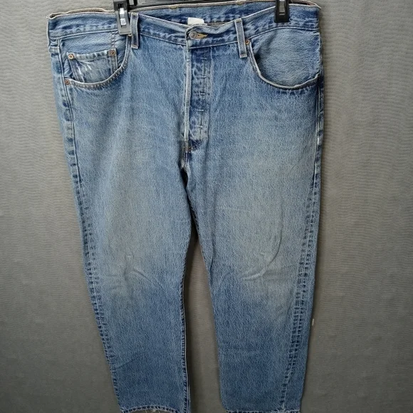 Levis 501XX men's button fly blue jeans. Sz 38x34.tear in seat. See last pic. M2