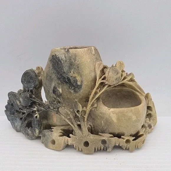 Hand Carved Chinese Soapstone Double Vase