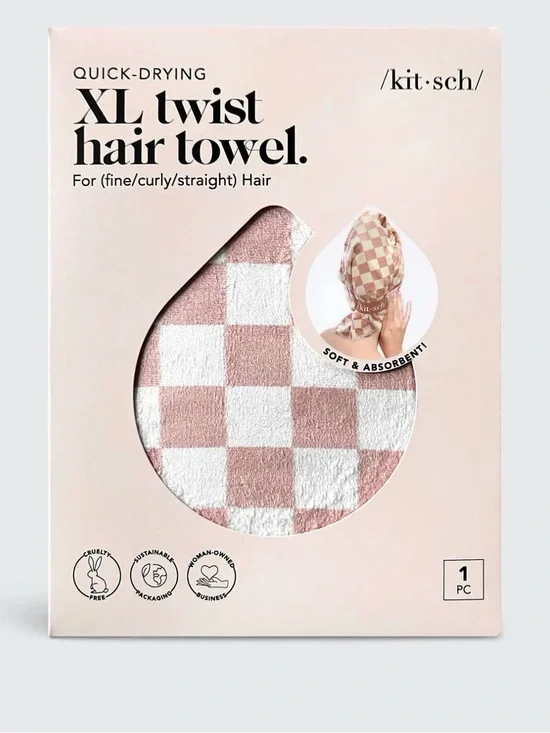 Kitsch Pink and White Check XL Twist Hair Towel