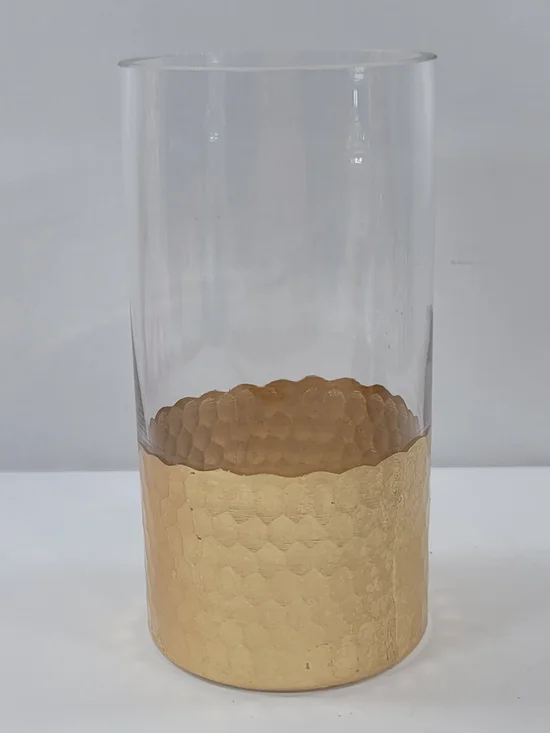Clear Glass Vase Gold Honeycomb Style Bottom