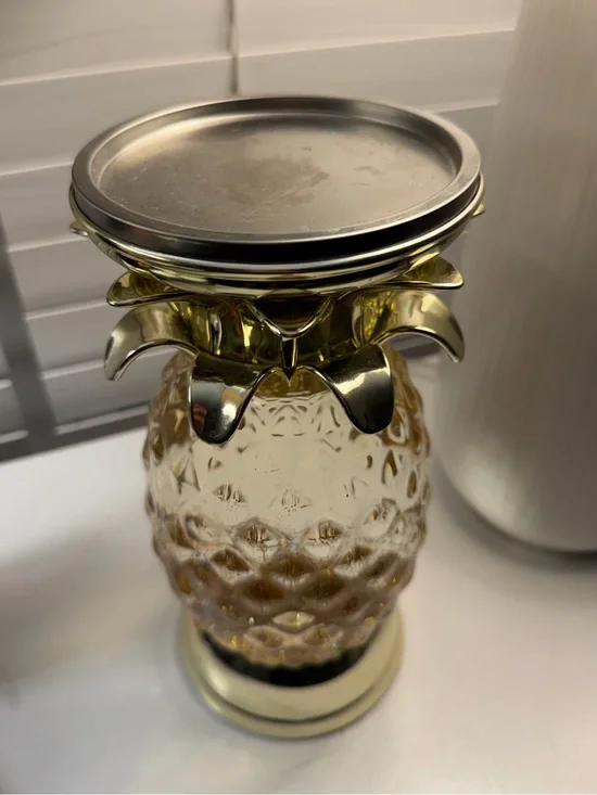 Bath & Body Works Pineapple Light Up Water Globe Pedestal 3-Wick Candle Holder