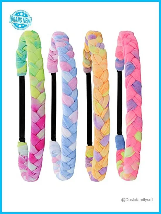 Adjustable Tie Dye Braided Headbands for Girls Women, Cotton Blend Stretch Hair