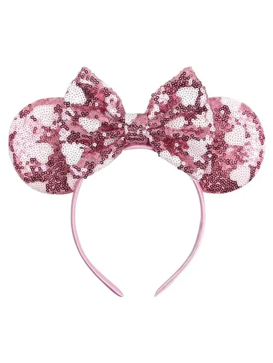 Women Pink Heart Dots Shiny Bow Mickey Mouse Hair Headband For Cosplay